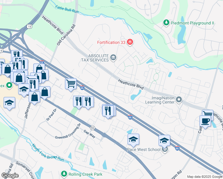 map of restaurants, bars, coffee shops, grocery stores, and more near 14532 Jansbury Street in Gainesville