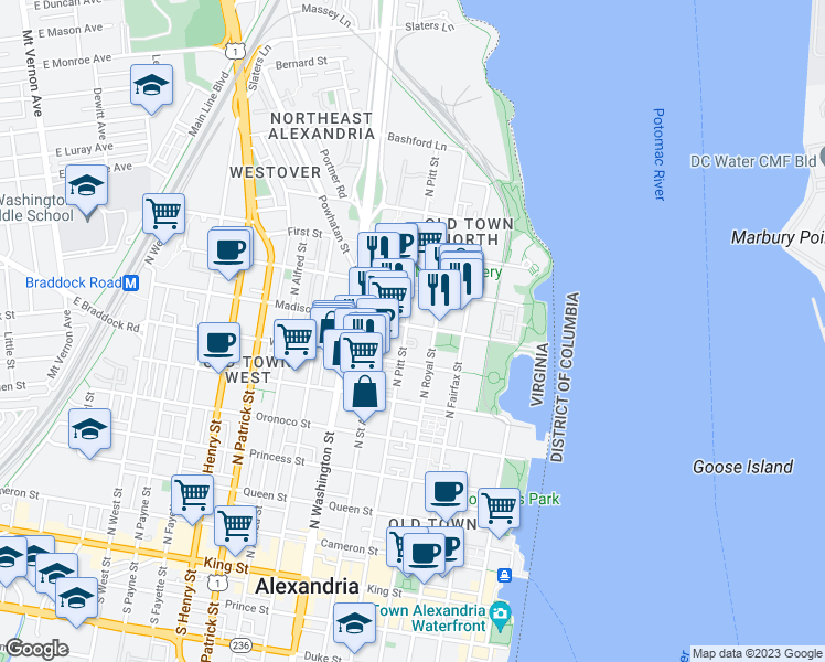 map of restaurants, bars, coffee shops, grocery stores, and more near 101 Independence Avenue Southeast in Washington