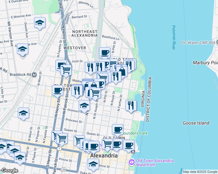 map of restaurants, bars, coffee shops, grocery stores, and more near 101 Independence Avenue Southeast in Washington
