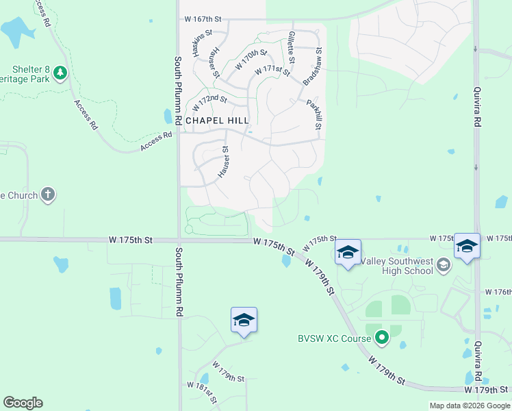 map of restaurants, bars, coffee shops, grocery stores, and more near 17336 Bradshaw Street in Overland Park