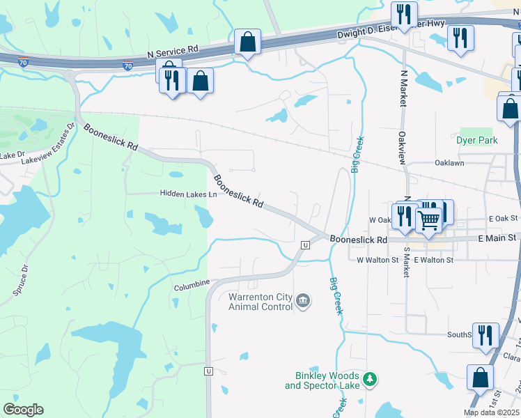 map of restaurants, bars, coffee shops, grocery stores, and more near 632 West Booneslick Road in Warrenton