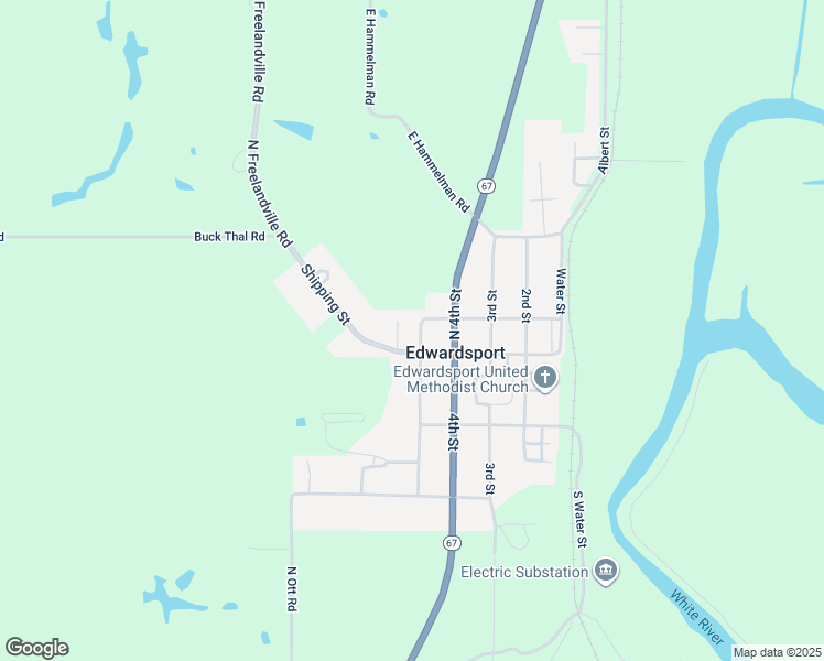 map of restaurants, bars, coffee shops, grocery stores, and more near 107 5th Street in Edwardsport