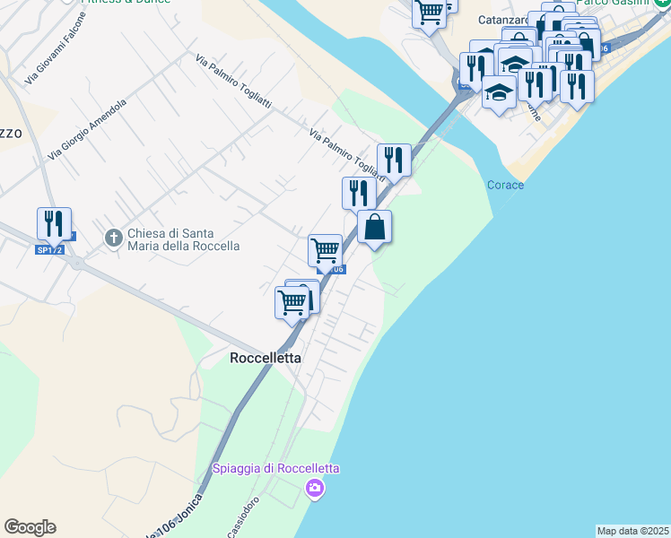 map of restaurants, bars, coffee shops, grocery stores, and more near 80 Via Risorgimento in Roccelletta