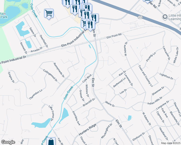 map of restaurants, bars, coffee shops, grocery stores, and more near 113 Cole Boulevard in Saint Charles