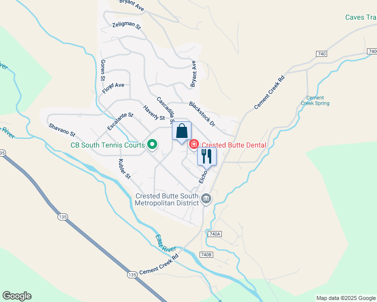 map of restaurants, bars, coffee shops, grocery stores, and more near 178 Gillaspey Avenue in Crested Butte