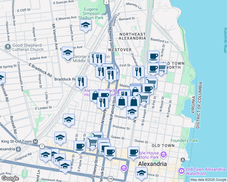 map of restaurants, bars, coffee shops, grocery stores, and more near 101 Independence Avenue Southeast in Washington