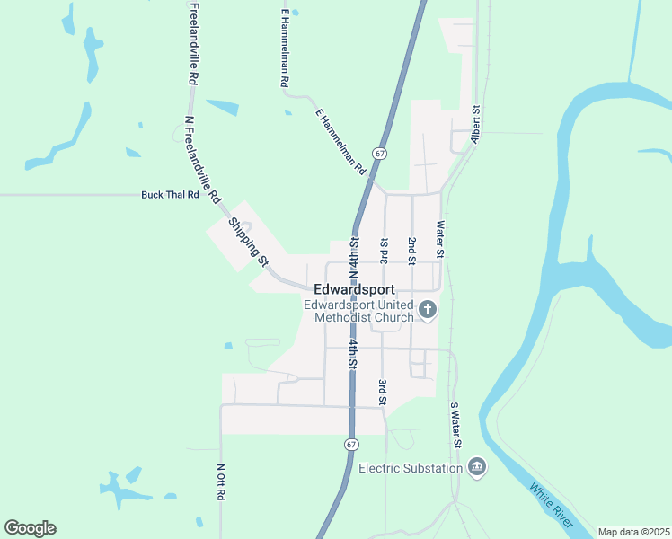 map of restaurants, bars, coffee shops, grocery stores, and more near 107 5th Street in Edwardsport