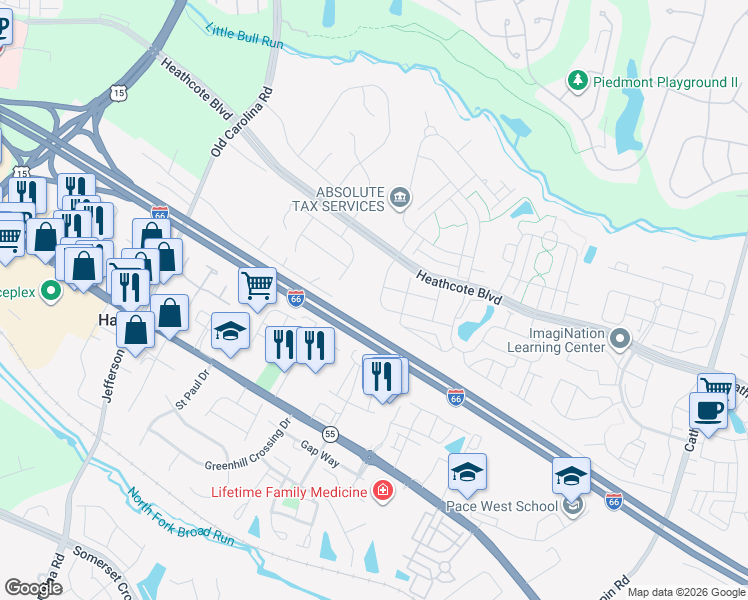 map of restaurants, bars, coffee shops, grocery stores, and more near 14541 Jansbury Street in Gainesville