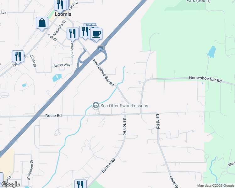 map of restaurants, bars, coffee shops, grocery stores, and more near 6336 Horseshoe Bar Road in Loomis