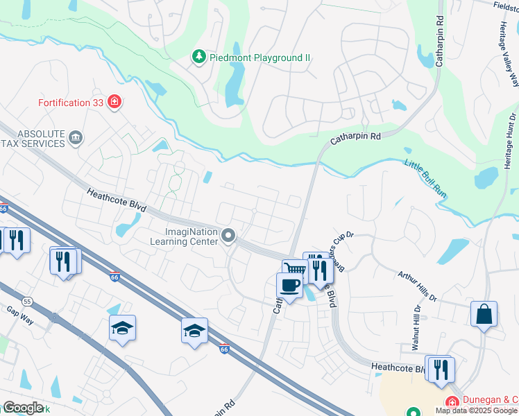 map of restaurants, bars, coffee shops, grocery stores, and more near 14296 Town Commons Way in Gainesville