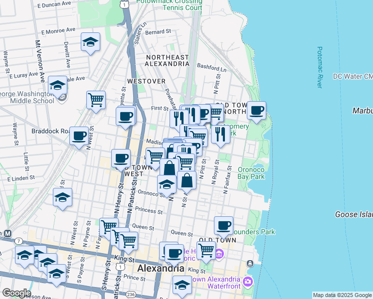 map of restaurants, bars, coffee shops, grocery stores, and more near 101 Independence Avenue Southeast in Washington