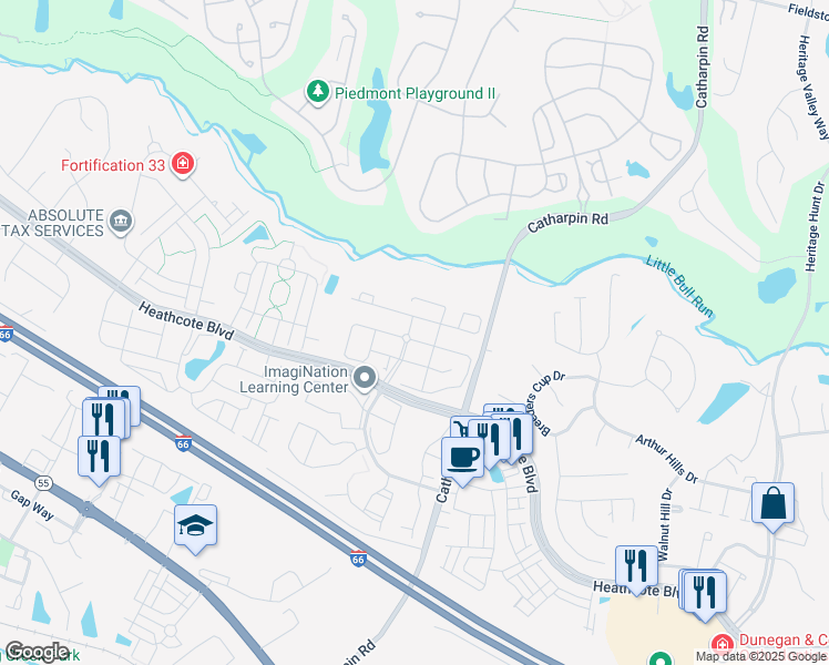 map of restaurants, bars, coffee shops, grocery stores, and more near 14296 Town Commons Way in Gainesville