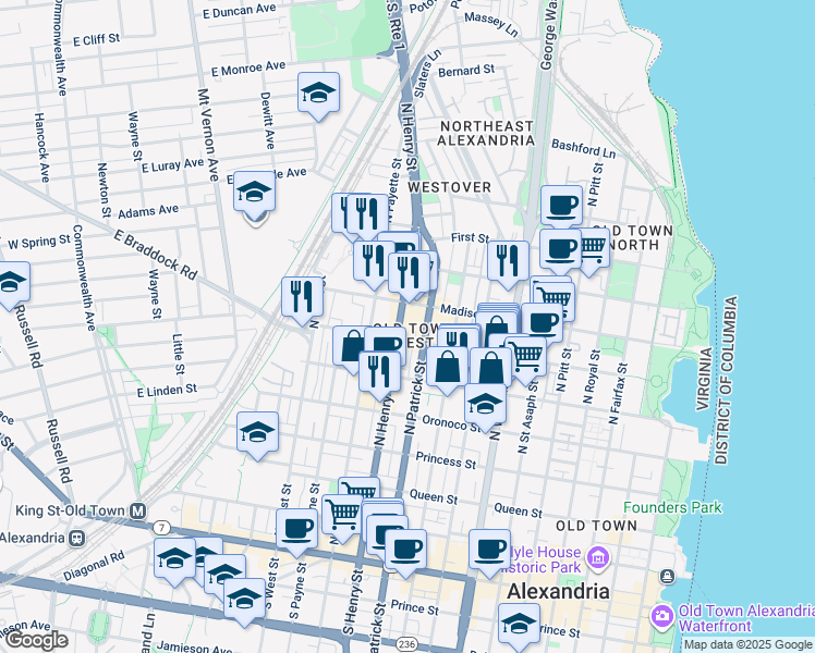 map of restaurants, bars, coffee shops, grocery stores, and more near 101 Independence Avenue Southeast in Washington