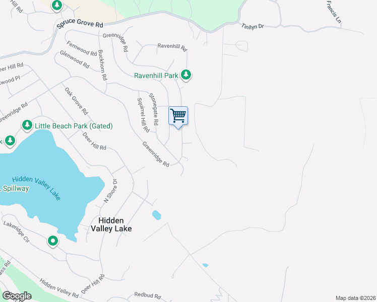 map of restaurants, bars, coffee shops, grocery stores, and more near 17062 Greenridge Road in Hidden Valley Lake