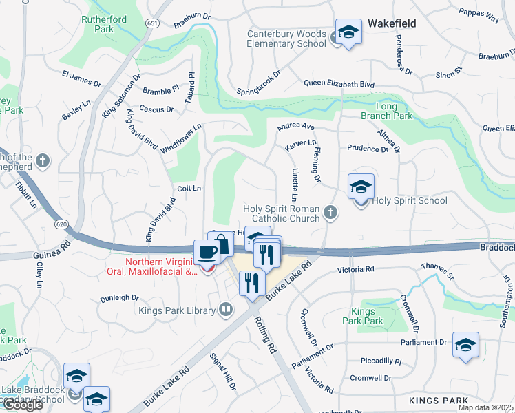 map of restaurants, bars, coffee shops, grocery stores, and more near 5156 Linette Lane in Annandale