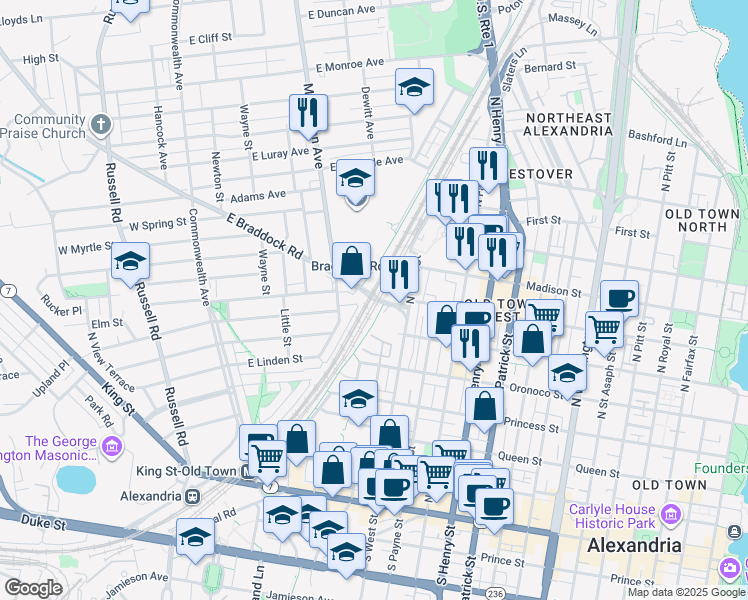 map of restaurants, bars, coffee shops, grocery stores, and more near 101 Independence Avenue Southeast in Washington