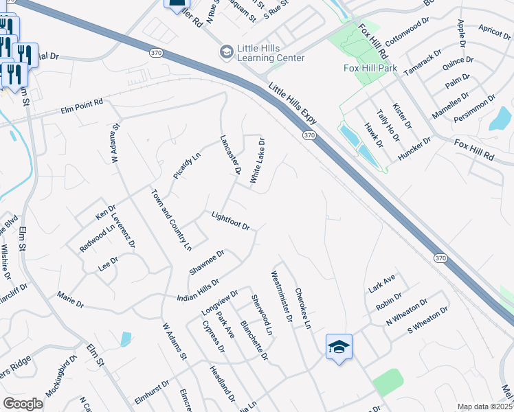 map of restaurants, bars, coffee shops, grocery stores, and more near 1009 Indian Hills Drive in Saint Charles