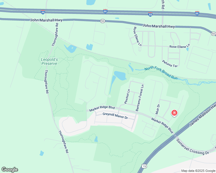 map of restaurants, bars, coffee shops, grocery stores, and more near 16082 Green Bay Street in Haymarket