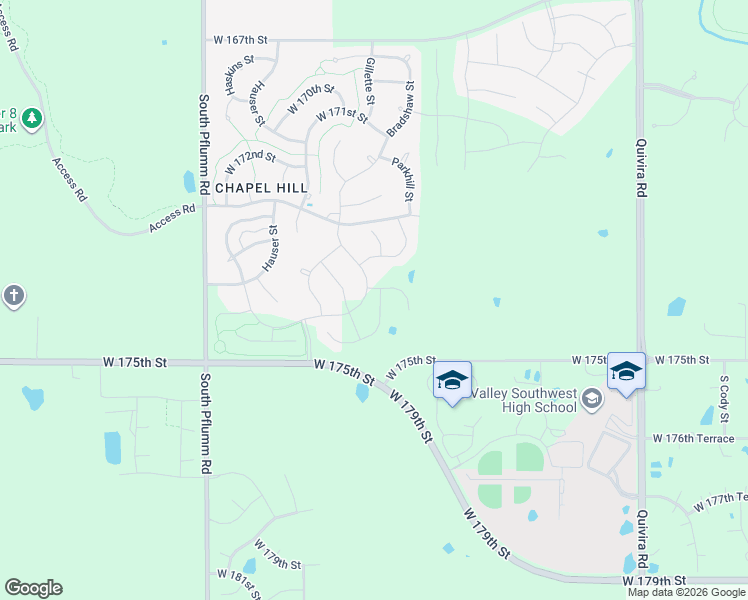 map of restaurants, bars, coffee shops, grocery stores, and more near 12989 West 175th Street in Overland Park