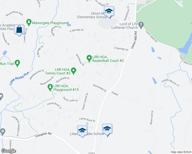 map of restaurants, bars, coffee shops, grocery stores, and more near 13702 Stone Shadow Court in Clifton