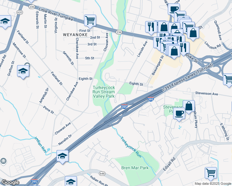 map of restaurants, bars, coffee shops, grocery stores, and more near 5128 Lincoln Avenue in Lincolnia