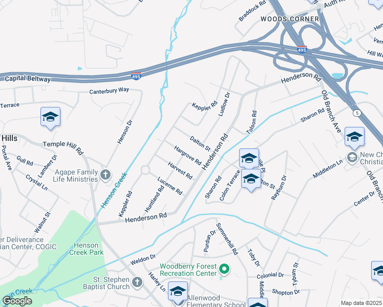 map of restaurants, bars, coffee shops, grocery stores, and more near 4502 Hargrove Road in Temple Hills