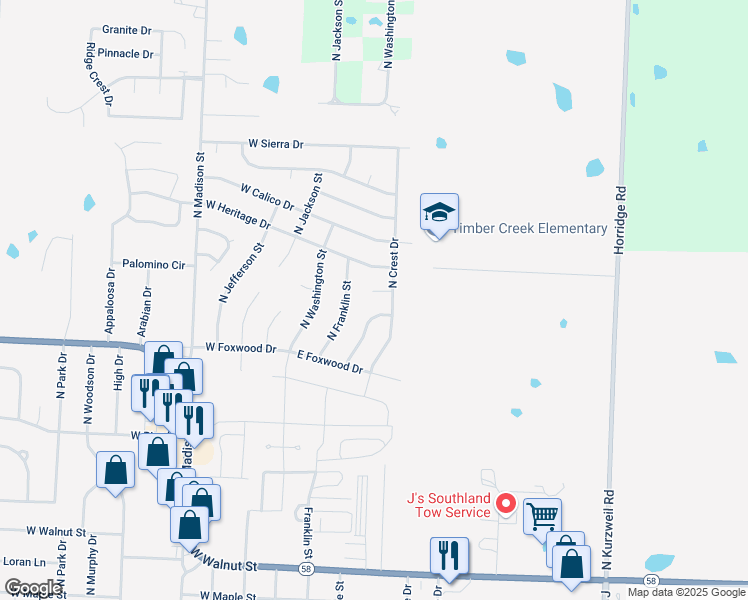 map of restaurants, bars, coffee shops, grocery stores, and more near 416 North Cheyenne Drive in Raymore