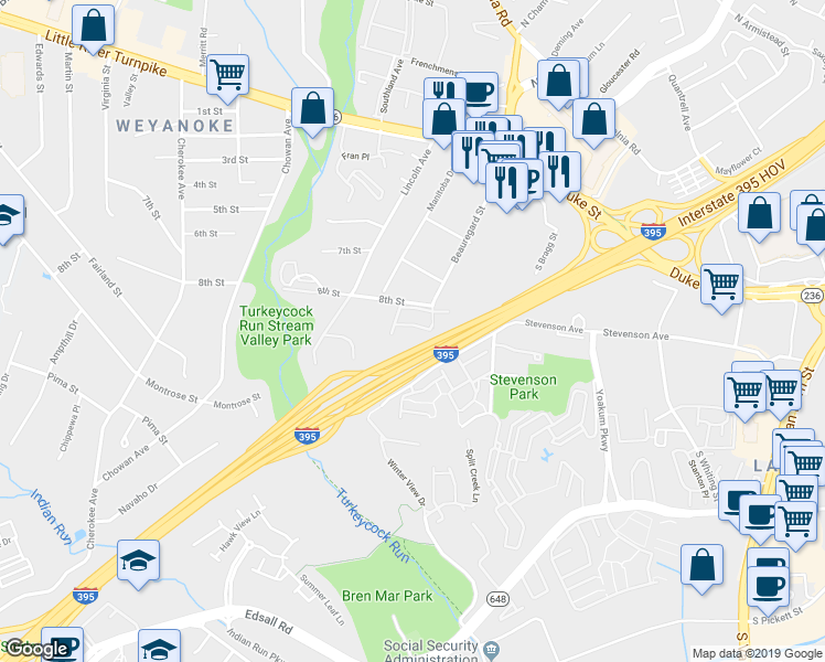 map of restaurants, bars, coffee shops, grocery stores, and more near 5125 Beauregard Street in Alexandria