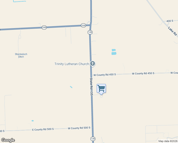 map of restaurants, bars, coffee shops, grocery stores, and more near 4500-4524 State Road 135 in Vallonia