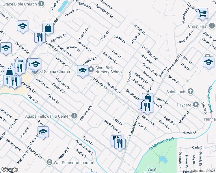 map of restaurants, bars, coffee shops, grocery stores, and more near 1930 Violet Drive in Florissant
