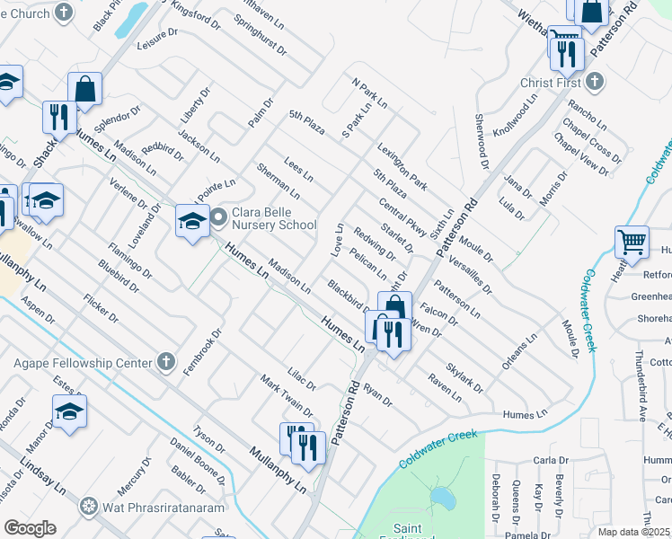 map of restaurants, bars, coffee shops, grocery stores, and more near 770 Crabapple Lane in Florissant