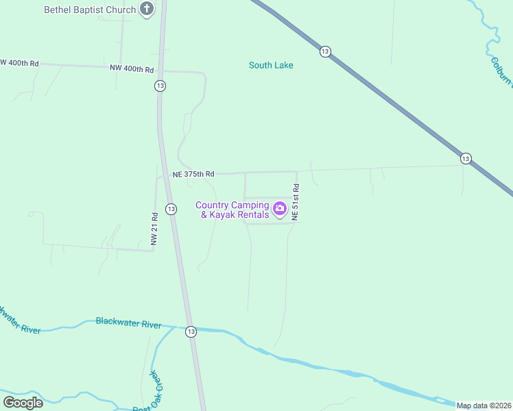 map of restaurants, bars, coffee shops, grocery stores, and more near 21 Northeast 350th Road in Warrensburg
