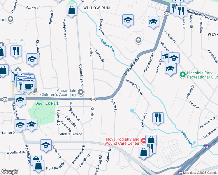 map of restaurants, bars, coffee shops, grocery stores, and more near 6609 Pine Road in Alexandria