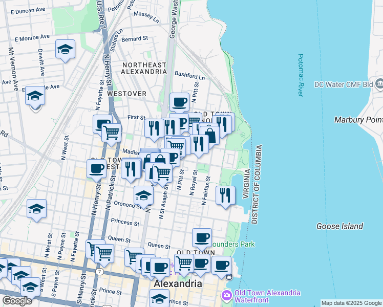 map of restaurants, bars, coffee shops, grocery stores, and more near 101 Independence Avenue Southeast in Washington