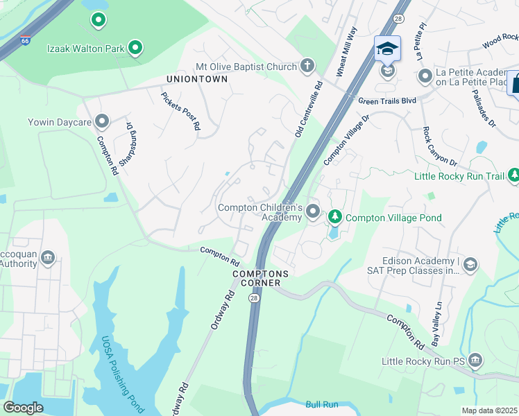 map of restaurants, bars, coffee shops, grocery stores, and more near 6802 Cottingham Lane in Centreville