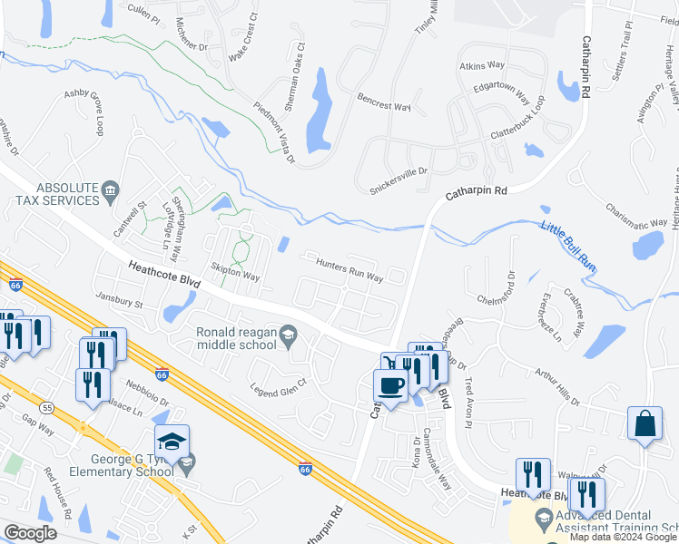 map of restaurants, bars, coffee shops, grocery stores, and more near 14207 Hunters Run Way in Gainesville