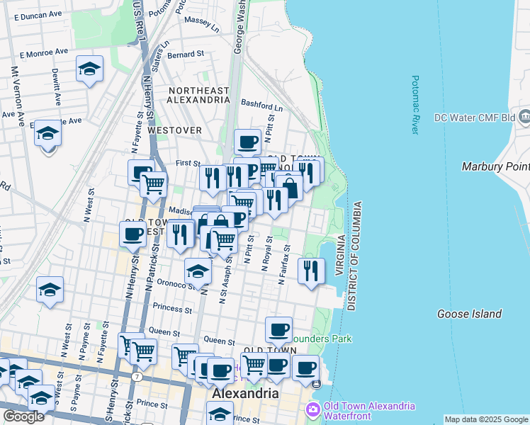 map of restaurants, bars, coffee shops, grocery stores, and more near 399 Pendleton Street in Alexandria