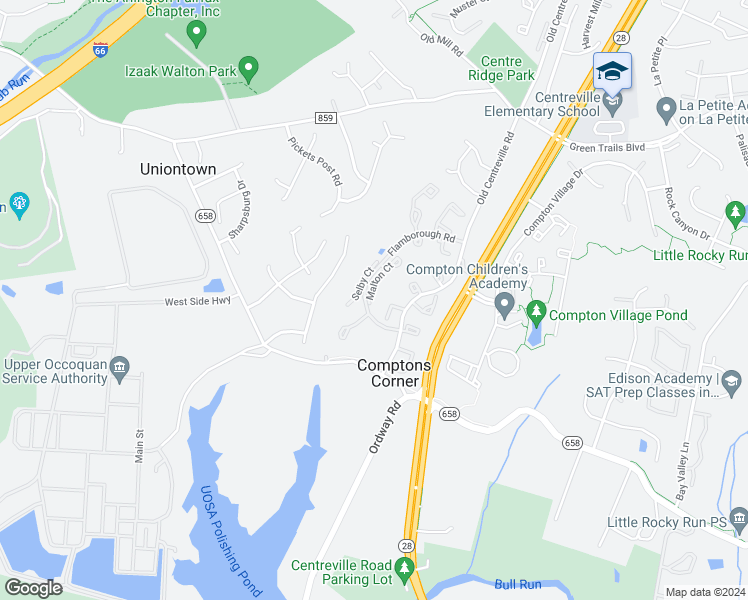 map of restaurants, bars, coffee shops, grocery stores, and more near 6863 Malton Court in Centreville