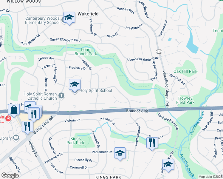 map of restaurants, bars, coffee shops, grocery stores, and more near 8619 Blackpool Drive in Annandale