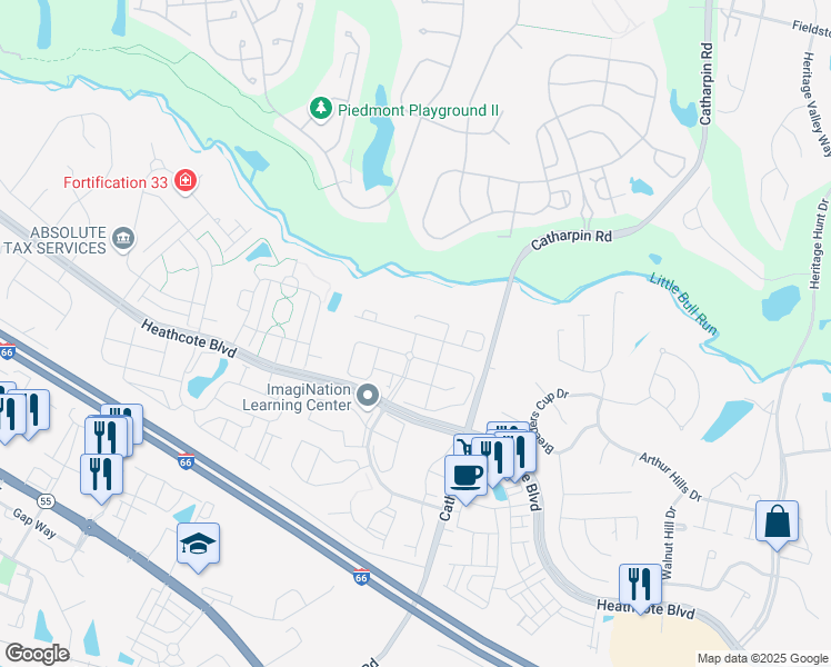 map of restaurants, bars, coffee shops, grocery stores, and more near Hunters Run Way in Gainesville