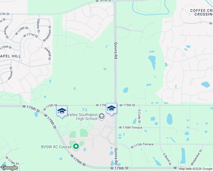 map of restaurants, bars, coffee shops, grocery stores, and more near 17165 South Quivira Road in Overland Park