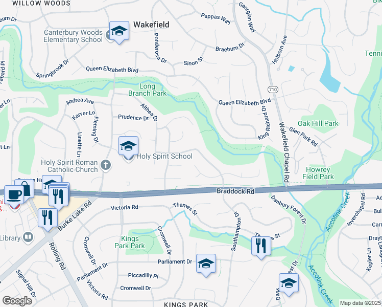 map of restaurants, bars, coffee shops, grocery stores, and more near 8619 Blackpool Drive in Annandale