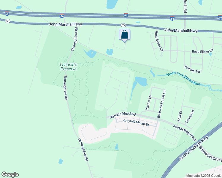map of restaurants, bars, coffee shops, grocery stores, and more near 16131 Hinman Place in Haymarket