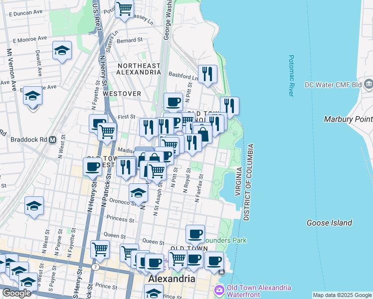 map of restaurants, bars, coffee shops, grocery stores, and more near 101 Independence Avenue Southeast in Washington