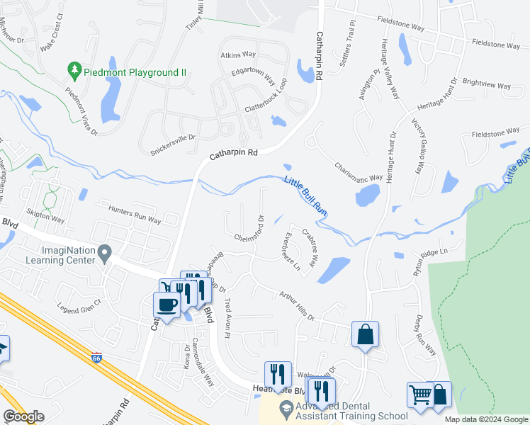 map of restaurants, bars, coffee shops, grocery stores, and more near 13905 Chelmsford Drive in Gainesville