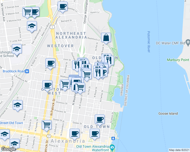 map of restaurants, bars, coffee shops, grocery stores, and more near 101 Independence Avenue Southeast in Washington