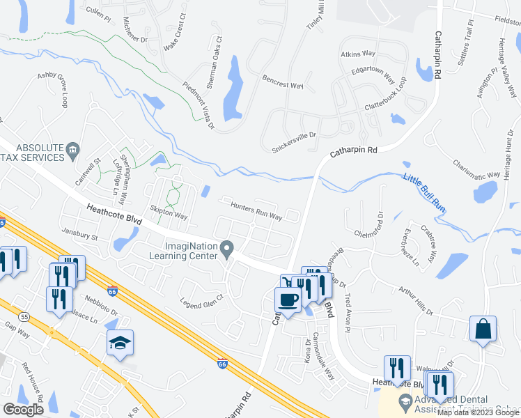 map of restaurants, bars, coffee shops, grocery stores, and more near 14190 Hunters Run Way in Gainesville