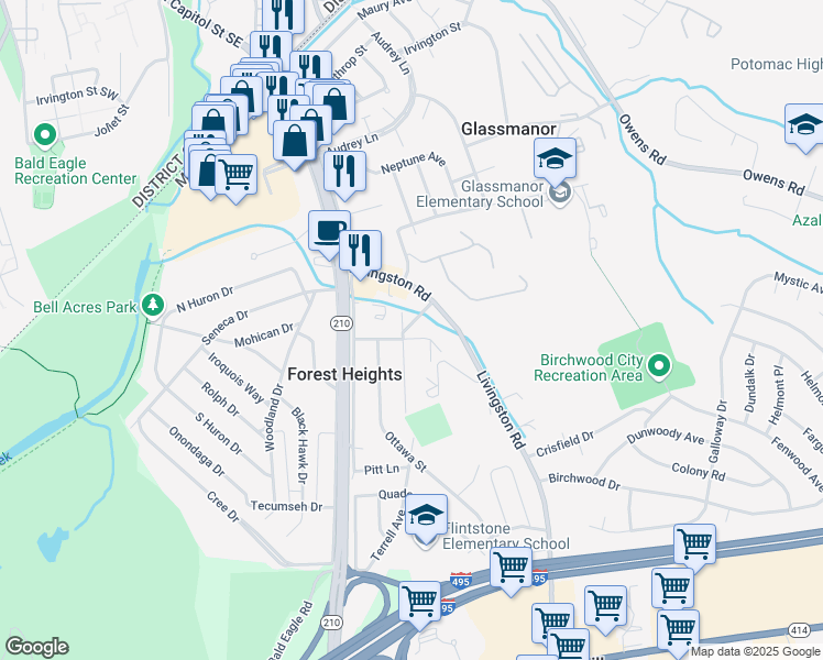 map of restaurants, bars, coffee shops, grocery stores, and more near 101 Independence Avenue Southeast in Washington