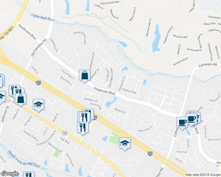 map of restaurants, bars, coffee shops, grocery stores, and more near 6500 Caybury Place in Gainesville