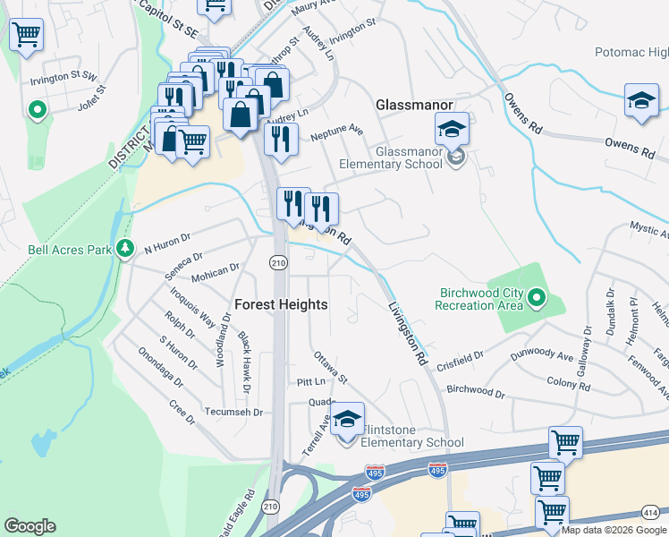map of restaurants, bars, coffee shops, grocery stores, and more near 101 Independence Avenue Southeast in Washington